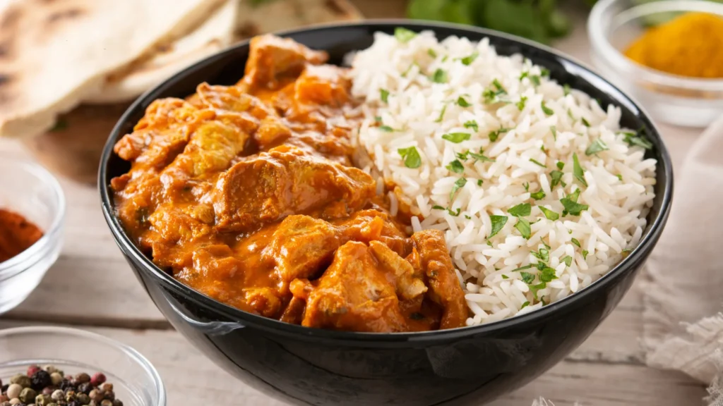 Bowl of Butter Chicken Curry with Basmati Rice